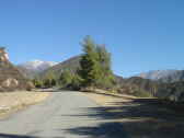 10.32 miles: approaching end of paved road, view of snow capped Mount Baldy